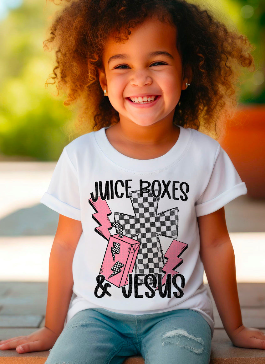 Juice boxes and Jesus pink shirt ^