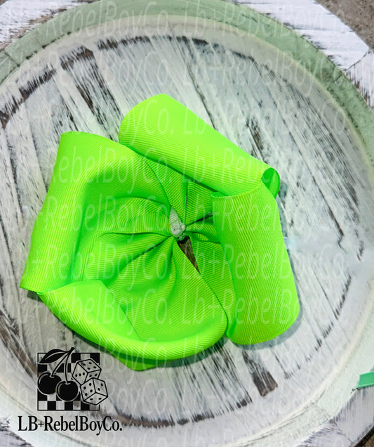 Neon green 5” bow on clip