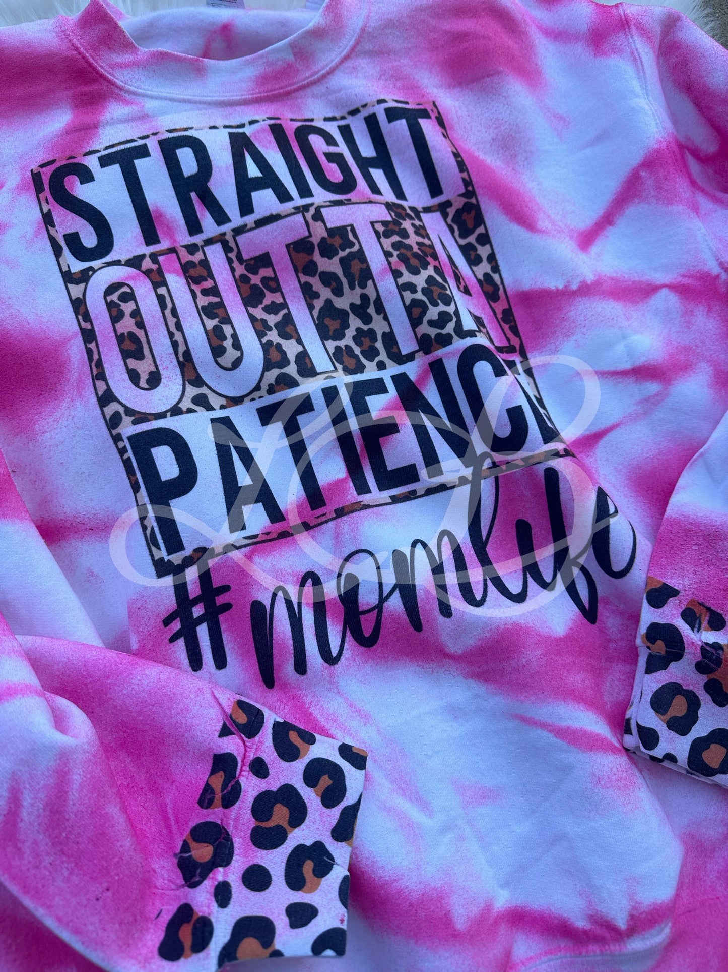 Straight outta patience mom life cheetah leopard crew neck