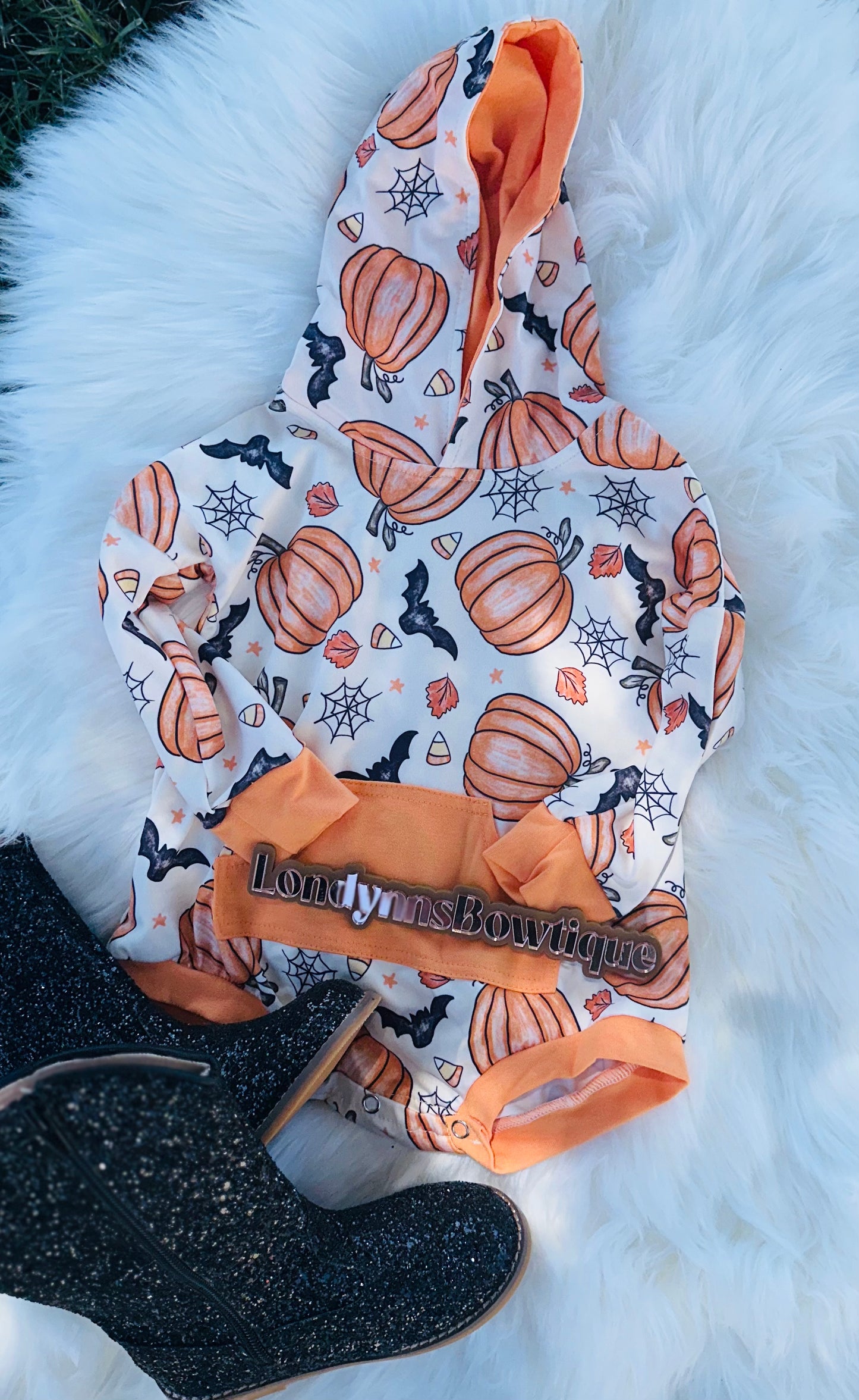 12/18 pumpkins hooded sweater romper