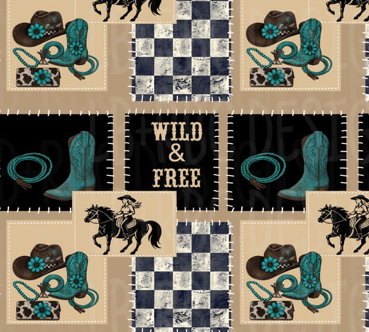 Turquoise Wild and free patchwork seamless file'