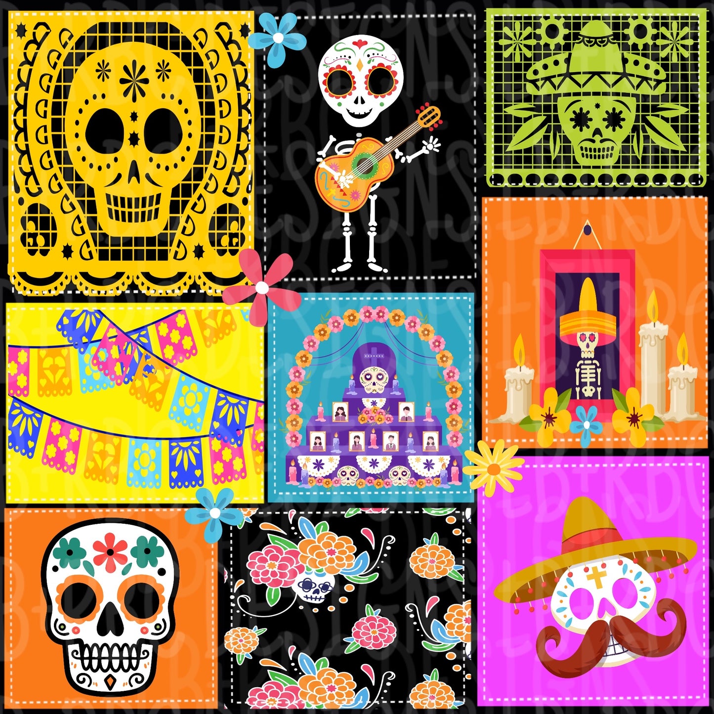 Day of the dead patchwork seamless file