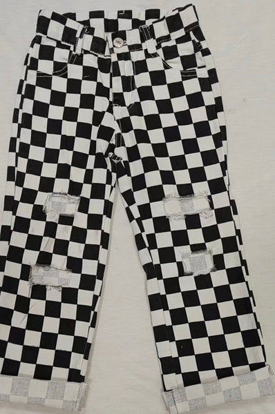 Black & white checkered jean pants