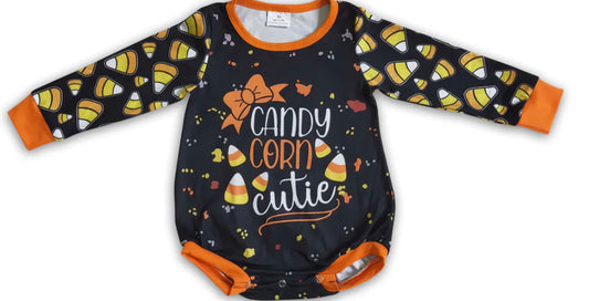 Candy corn cutie Halloween sweater romper