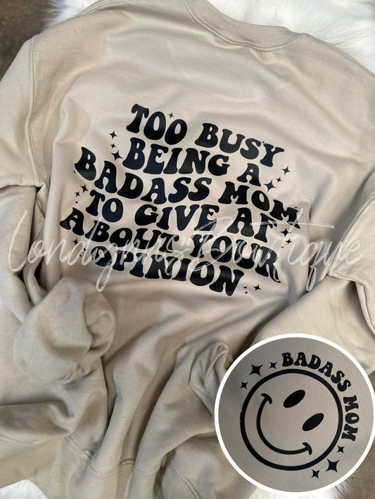 To busy being a badass mom to crewneck
