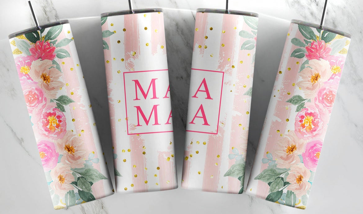 Mama floral stripe tumbler