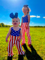 Romper flare bottoms Fourth of July boutique outfit