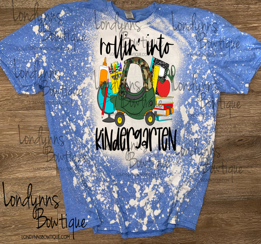 Rollin into kindergarten kids shirt bleached