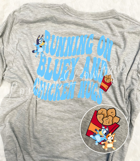 Running on chicken nuggets and blue  TODDLER/KIDS Sublimation shirts