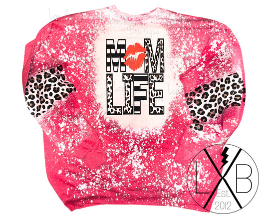 Mom life leopard bleached crewneck