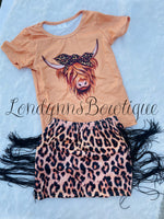 Heifer leopard fringe skirt shirt outfit