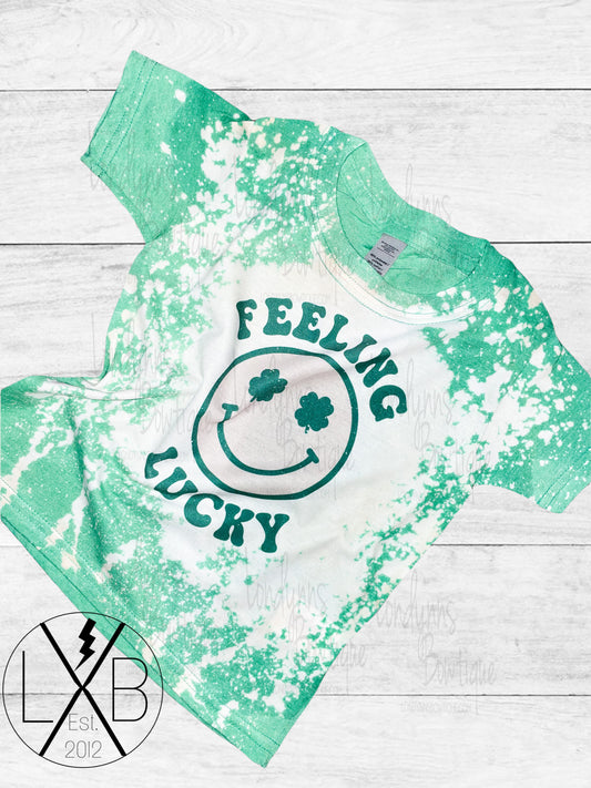Feeling lucky smiley face St Patrick’s day KIDS Bleached shirts