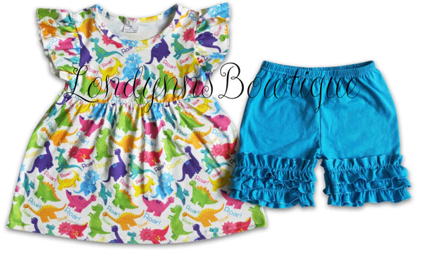 Colorful dinosaur ruffle shorts  outfit