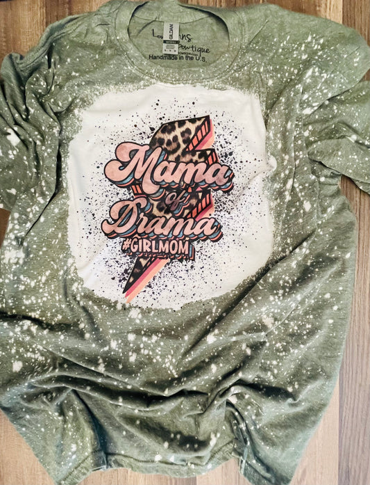 Mama of drama girl mom leopard. bleached  shirt