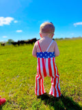 Romper flare bottoms Fourth of July boutique outfit