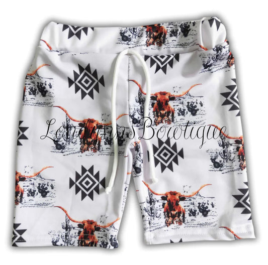 Western cow bathing suit shorts