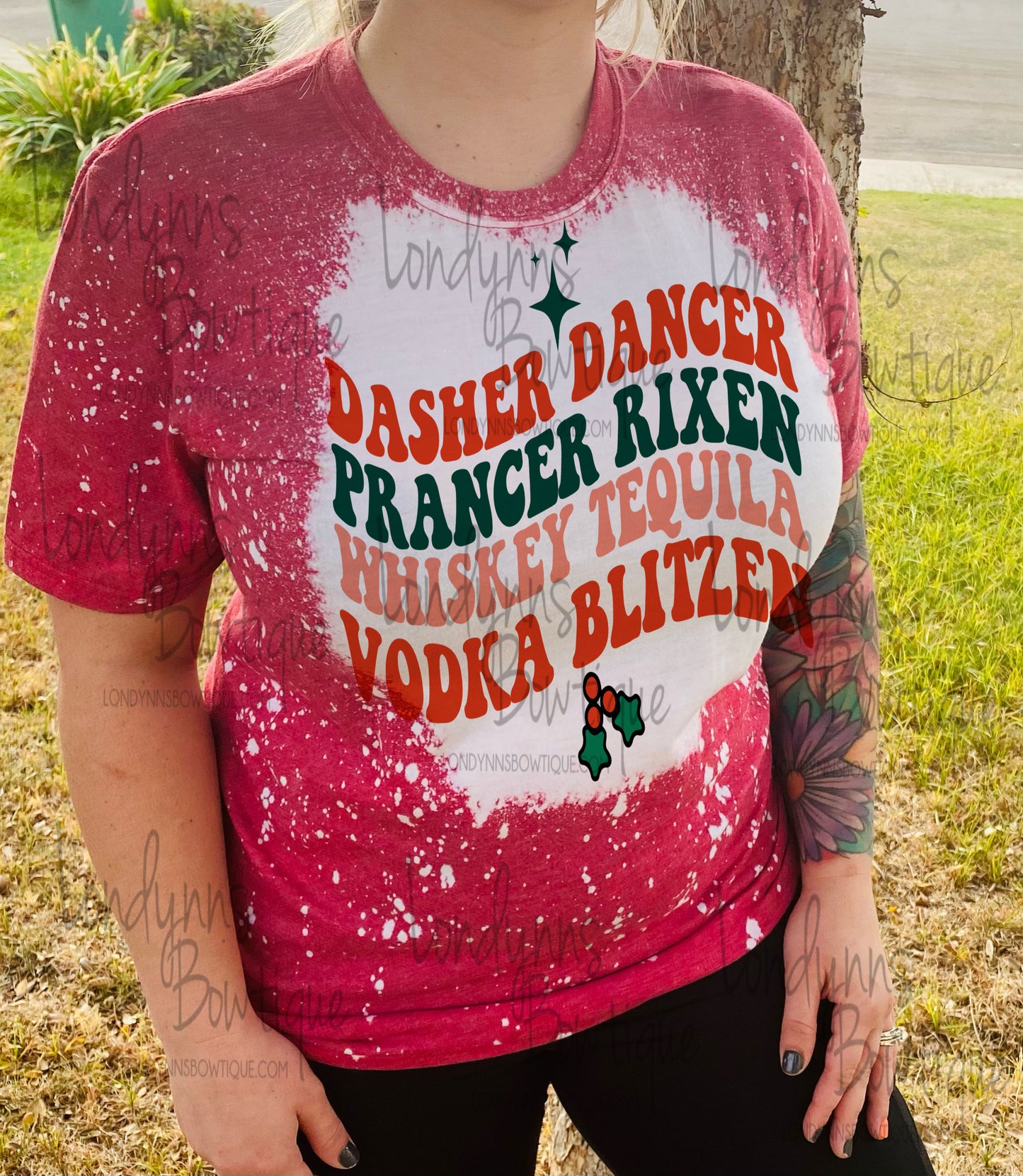 Dasher dancer prancer Christmas bleached shirt