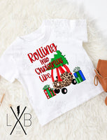 Rollin into Christmas leopard car  Toddler Sublimation shirts