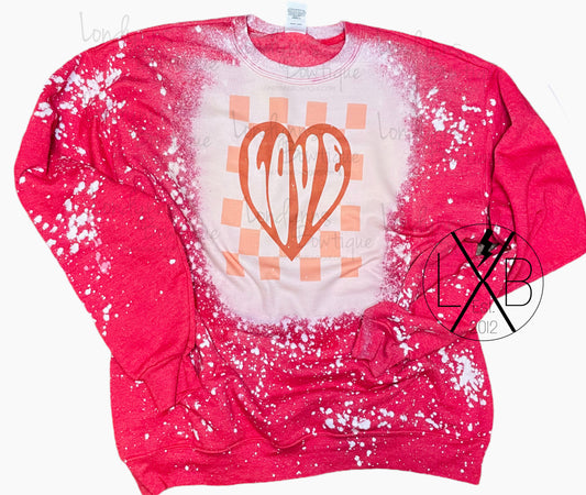 Love retro valentine bleached crewneck sweatshirt