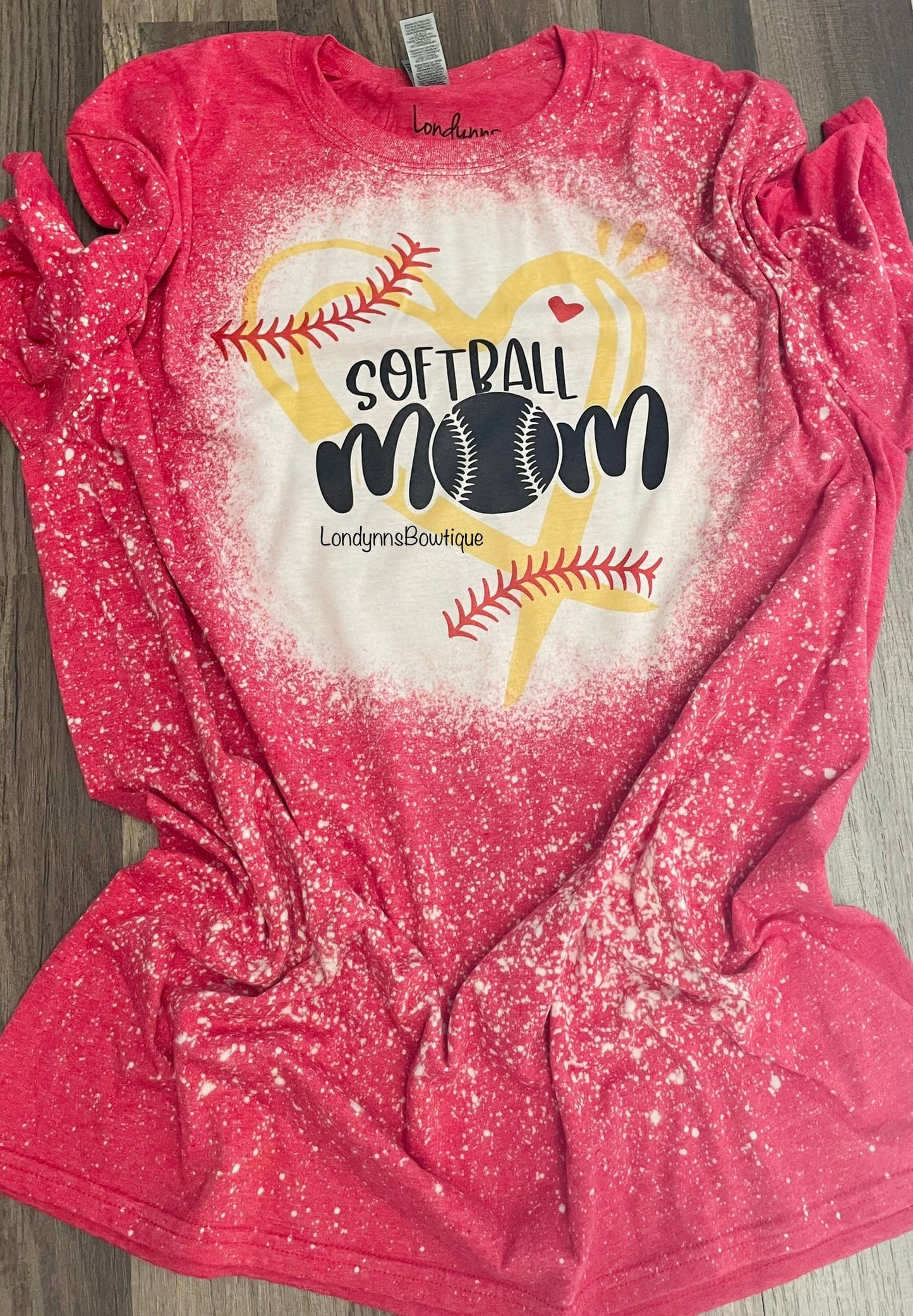Softball mom heart  Adults Bleached Shirt