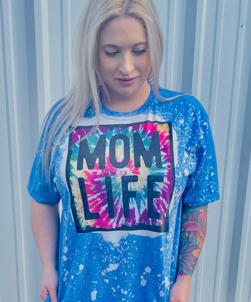 Mom life colorful  bleached shirt
