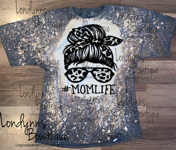 Mom life white and black leopard  Grey Bleached Shirt