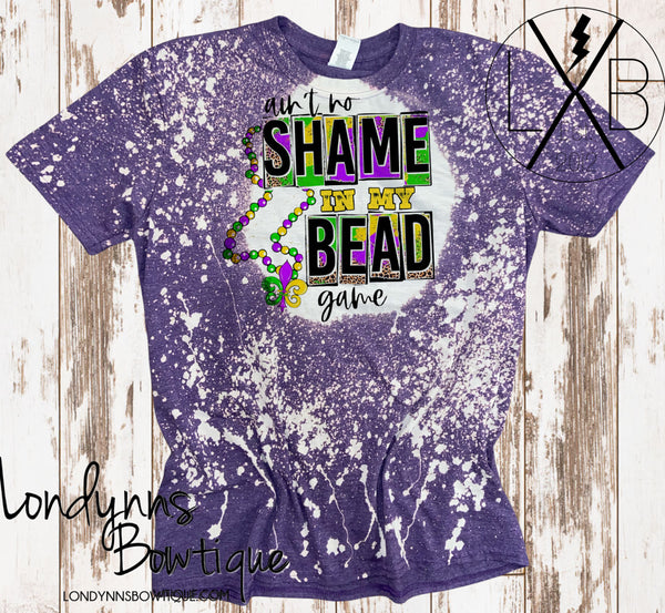 No shame in my bead game Mardi Gras adult bleached shirt