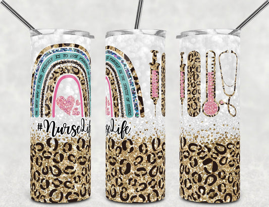 Nurselife rainbow cheetah tumbler