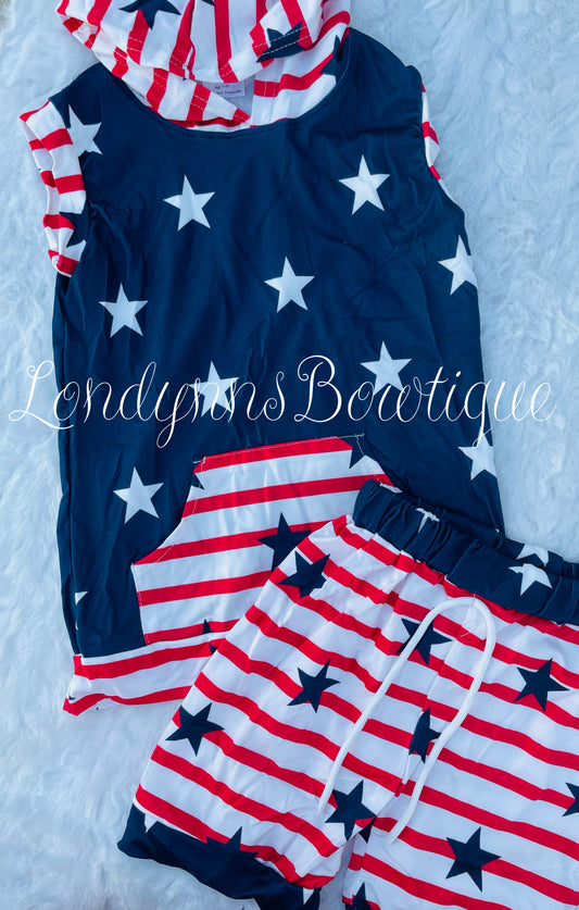 Flag hoodie  shorts outfit