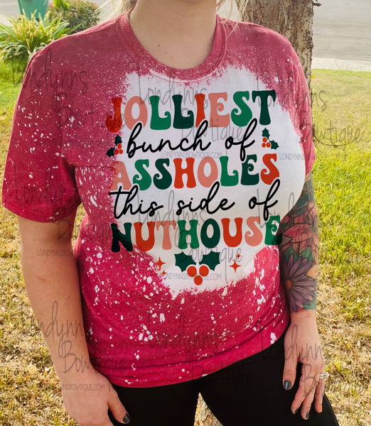 Jolliest bunch of assholes Christmas bleached shirt
