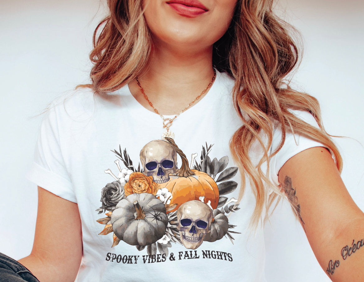 Spooky vibes and fall nights Halloween short sleeve sublimation shirt adult