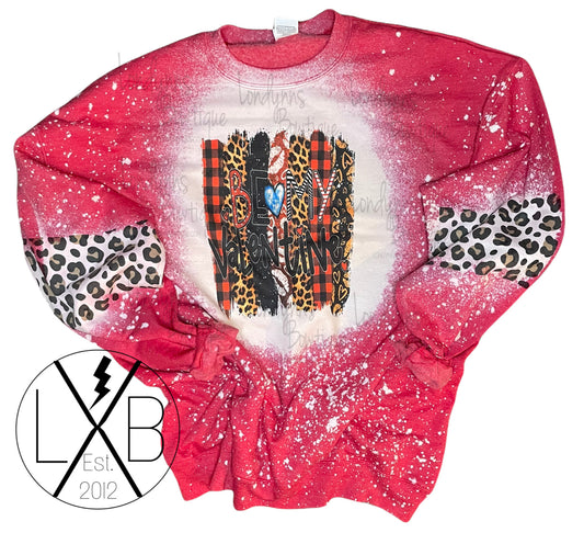 Red leopard valentine bleached crewneck sweatshirt